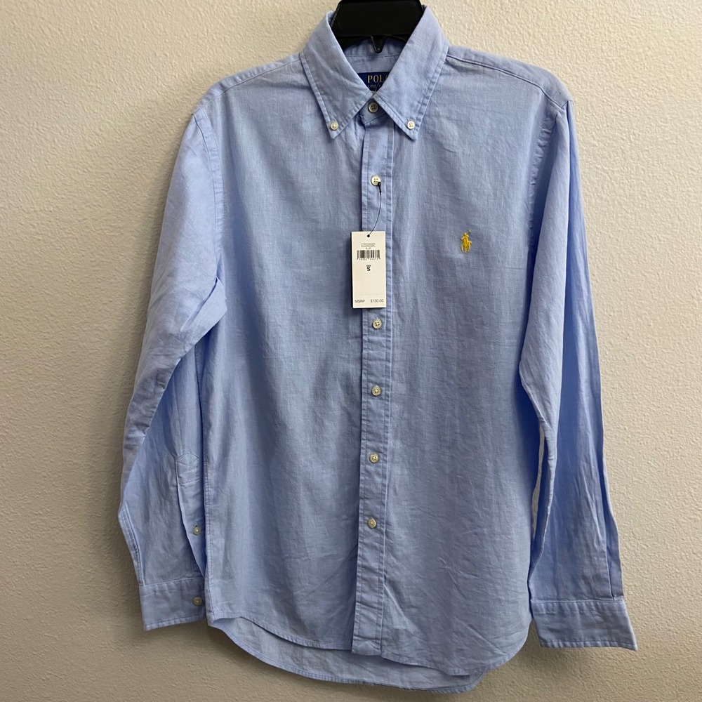 Polo Ralph Lauren Mens S Blue Linen Cotton Button Down Shirt NEW Classic Fit - Picture 3 of 8